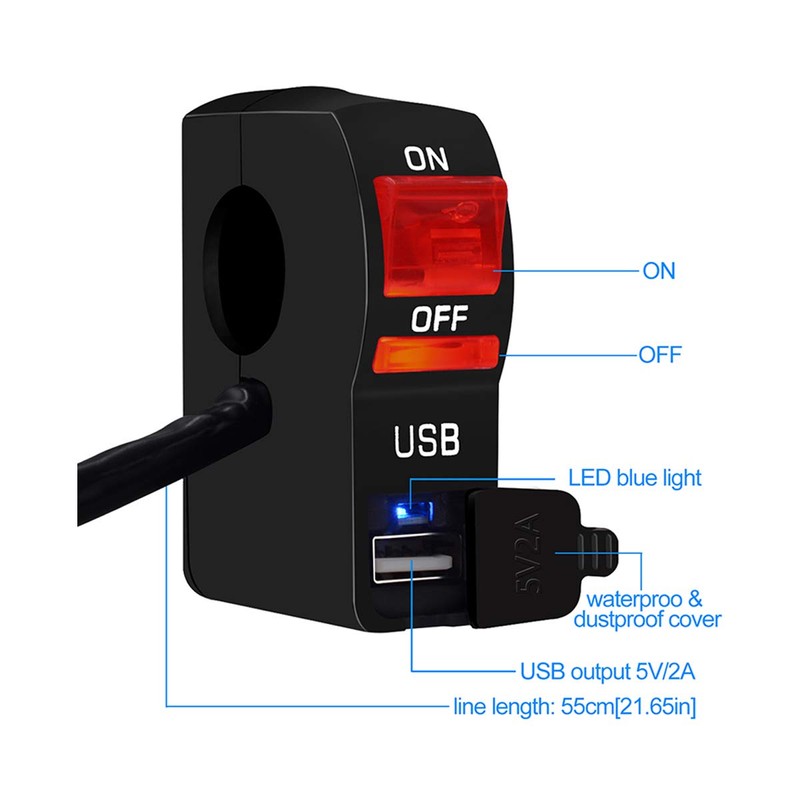 Eaglerich Bike Switch Motorcycle Handlebar Switch Motorcycle Headlight Switch USB