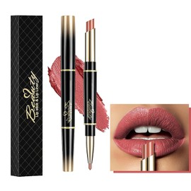 LONEOURS Lápiz Labial y Delineador de Labios 2 en 1, Lápiz Labial Mate Resistente al Agua, Lápiz Labial Mate y Delineador de Labios de Doble Punta (#12, 2in1)