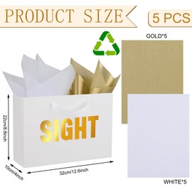 OEMVALATY 5 Senses Gift Bags for Him Her Five Senses Gift Bags with Ribbon Handles and Tissue Paper Present Wrappings for Valentine Wedding Anniversary Birthday Graduation(White, 12.6''x8.8''x4'')