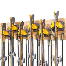 Ski & Snowboard Wall Rack for Garage Wall Fits Any Ski/board, Ski Wall Mount Holders Damage-Free Storage Rack, Garage Organization Space-Saving Winter Gear Organizer, Yellow, 6 Pack