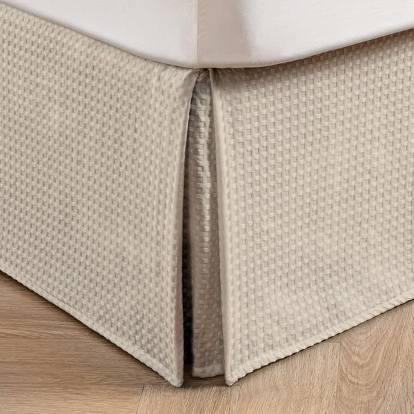 MIYE Pleated Waffle Weave Bed Skirt, Tailored Dust Ruffle 18