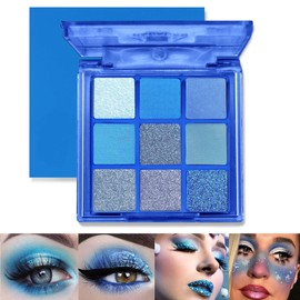 UNYOKE Mini 9 Cool Shade Eyeshadow Palette Black Smokey Matte Glitter Eyeshadow Palette Smokey Eyeshadow Palette (09# Blue)
