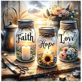 Stamped Cross Stitch Kits for Adults - Faith,Hope,Love Wishing Bottle Embroidery Kits for Beginners Adults,11 CT Patterns Dimensions Counted Cross Stitch Kits for Arts Craft Kits 13.7X 13.7 inch
