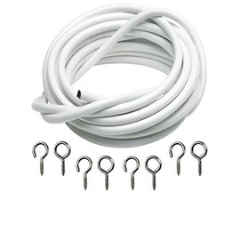 Net Curtain Wire Various Lengths with Screw Hooks and Eyes White Cable Window (5m)