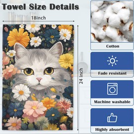 Mogifedc Cat Flowers Hand Towels, Cat Hiding in Flowers Hand Towels for Bathroom 2 Pack Soft Absorbent Decorative Dish Towel for Kitchen Farmhouse Gym Hotel Yoga Gifts 16"x24"