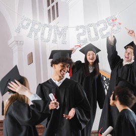 Prom 2025 Banner, Congrats Grad Decorations, Prom 2025 Party Decor, Senior High School College Graduation Party Decorations Silver Glitter