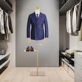 Male Mannequin Torso with Wooden Arms and Stand,Height Adjustable Manikin Full Body Man, Detachable Shoe Holder Pants Rack, Male Dress Form Mannequin Body for Clothing Market Shop Window Display