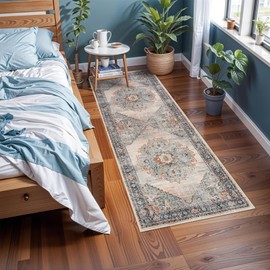 Washable Runner Rug 2x6 - Hallway Runner Rug Kitchen Rugs and Mats Non Skid Washable Waterproof Carpet Runner for Living Room Bedroom Bathroom (Blue, 2X6)