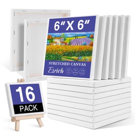 ESRICH Small Stretched Canvas for Painting 6x6 inch, 2/5''Profile Art Primed 16 Pack Canvases for Painting, Cotton Small Professional Blank Paint Canvas for Kids and Art Supplies, for Acrylics, Oils.