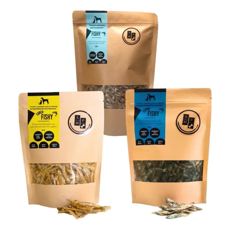 3-pack Premios Saludables De Pescado Espirulina Cúrcuma 100g