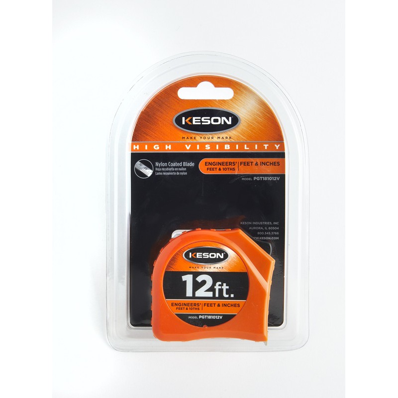Keson PGT181012V Short Tape Measure with Nylon Coated Steel Blade