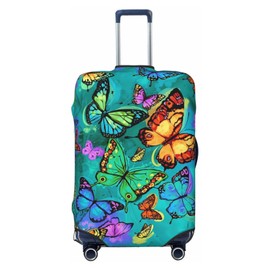 FINOWIN Travel Luggage Cover Suitcase Protector, Colorful Rainbow Paint Splatter Washable Elastic Suitcase Cover for Wheeled Suitcase, Rainbow Butterfly, M (for 22-24 Inch Luggage)