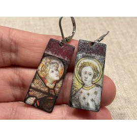 Angel Enamel Earrings, Mismatched Saints Protection Earring, Stainless Steel Surgical Lever Back, All of My Saints Guardian Christian Religious Handmade Line by AnnaArt72