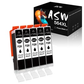 ASW 564 XL High Yield Photo Black Compatible Ink Cartridges 5 Pack - Replacement for HP 564XL Ink Cartridge for Use with Photosmart 6520 7520 5520 7525 Printer