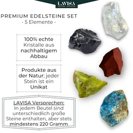 LAVISA LAVISA Wasserstein Mischung | Premium Edelsteine fr Edelsteinwasser | echte unbehandelte Natursteine, Rohsteine und Kristalle | Energiesteine und Mineralsteine fr Trinkwasser (5 Elemente)