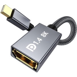 8K Mini DisplayPort to DisplayPort 1.4 Adapter (8K@60Hz, 4K@120Hz, 2K@240Hz) 32.4Gbps Bi-Directional Mini DP [Thunderbolt 2] Male to DP Female Converter for Gaming Laptop, MacBook, PC, Monitor