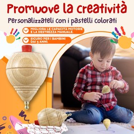 AF® Wooden Spinning Tops, 3 Spinning Tops for Kids + 12 Colourful Crayons for Kids, Personalise Your Wooden Trompo for Little Ones