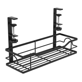 Virellisee 1-Pack Under Desk Cable Management Tray No Drill,Wire Management Tray Cable Rack with Clamp Mount, Desk Wire Management No Damage to Desk for Home and Office （Black）