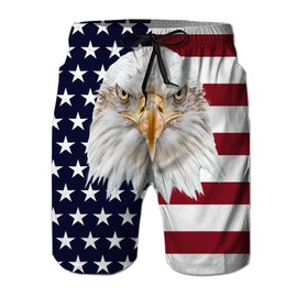 4th of July Swim Trunks for Men's 3D Print American Flag Waist Mens Board Shorts with Drawstring Young Men Independence Day Swim Short Vacation Swimwear Fashion Bathing Suits L