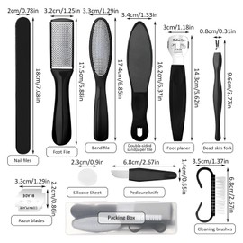 Rynvarl 10-in-1 Pediküre Set, Edelstahl Fußfeile, Hornhaut Hobel, Nagelknipser, professionelle Werkzeuge zur Entfernung von abgestorbener Haut, für Männer und Frauen, für die Fußpflege zu Hause