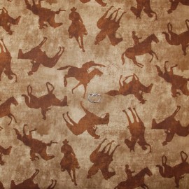Benartex BonEful Fabric FQ Cotton Quilt Brown Tone Horse Cowboy Texas Western Rodeo Lasso