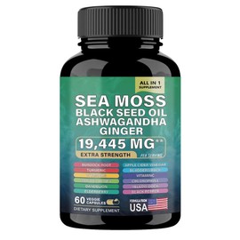 Sea Moss Supplement, vegan and sugar-free,Sea Moss, Black Seed Oil, Ashwagandha, Turmeric, All-in-One Formula with over 15+ Super Ingredients, Extra Strength & High Potency, 60 Capsules