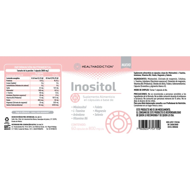 Myoinositol Mujer Magnesio Healthaddiction 60 Cápsulas Sin Sabor