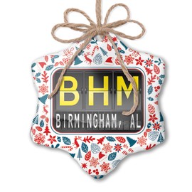 NEONBLOND Christmas Ornament BHM Airport Code for Birmingham, AL Red White Blue Xmas