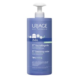 Uriage Bébé Eau Nettoyante without rinsing with organic edelweiss - cleans, soothes and nourishes delicate baby skin - ultra-practical pump - no soap - face and body - physiological pH value - 1 litre