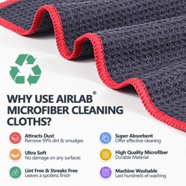 Airlab Microfiber Cleaning Cloths Waffle Weave Kitchen Towels Lint Free Streak Free Absorbent Quick Dry Household Dust Rags, 30 x 30 cm, 6 Pack, Grey