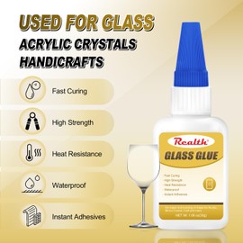 Clear Glass Glue 30g, Waterproof Fast-Dry Adhesive for Mirror, Acrylic, Crystal, Craft & DIY Repair, with Anti-Clog Cap