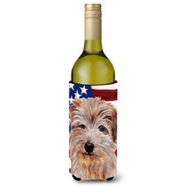 Caroline's Treasures SC9640LITERK Norfolk Terrier with American Flag USA Wine Bottle Hugger Bottle Cooler Sleeve Hugger Machine Washable Collapsible Insulator Beverage Insulated Holder