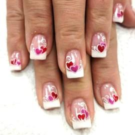 Valentine's Day Press on Nails Short Square Red Heart Glitter Design French Tip False Nails Sparkly Valentine's Press ons French Nail Tips Full Cover Cute Love Fake Nails Glue on Nails for Women 24Pcs