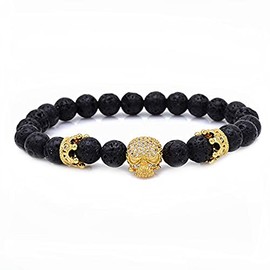 EXINOX Volcanic Stone Bracelet | Men's | Details: Skull and Crown | Lava King Volcan | Colour: Black, Stone, Stone