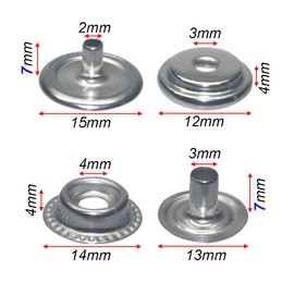 100pcs 15mm Stainless Steel Fastener Snap Press Stud Cap Button Marine Boat Canvas Line 24(4 Components, 5pcs for Each)