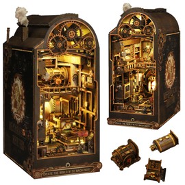 ISSEVE Book Nook Kit, 3D Wooden Puzzle DIY Miniature House Kit for Book Nook Shelf Insert Decoration, Magic Book House Stand Bookshelf Dollhouse for Adults with Sensor Ligh (Mechanical Rhythm)