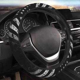 MAGIFUN Black American Flag Steering Wheel Cover US Flags Pattern Car Accessories Easy to Install Steering Wrap Protector for Cars, Truck, Van, SUV, Non-Slip Car Accessories for Men Women Girls