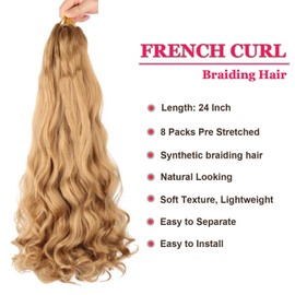 French Curl Crochet Hair 24Inch 8 Packs French Curls Braiding Hair Pre Stretched for Box Braids for Black Women (27#, 24Inch(Pack of 8))