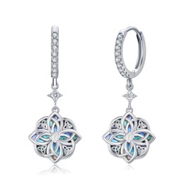 Celtic Knot Earrings 925 Sterling Silver Abalone Shell Celtic Drop Earrings for Women Witch Knot Hanging Earrings Protection Jewellery Gift for Women Girls Band, Sterling Silver