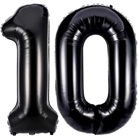 Black 10 Number Balloons, 40 Inch Giant Number 10 Balloons Foil Mylar Helium Black Number Balloons for 10th Birthday Party Supplies Anniversary Event Celebration Decorations