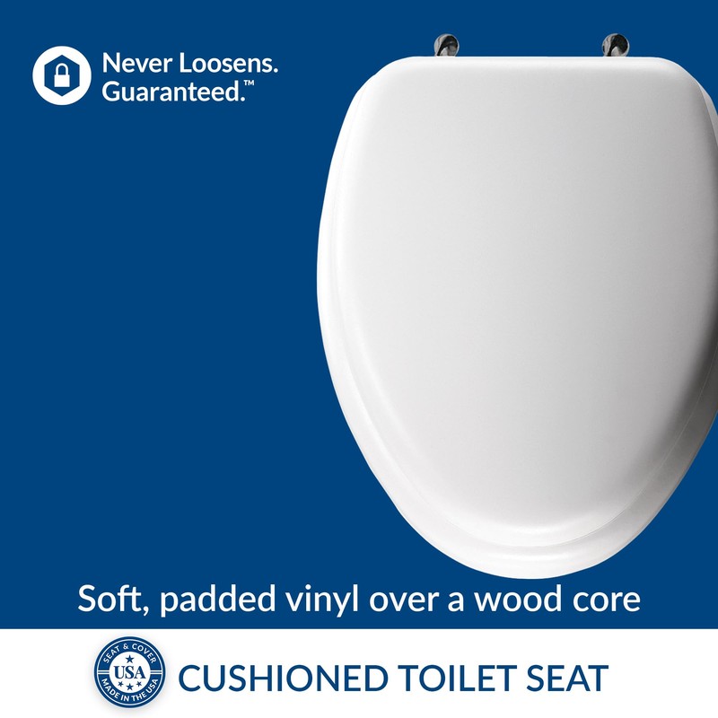 Mayfair Padded Toilet Seat with Chrome Hinges, Soft Vinyl over