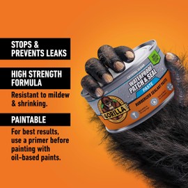 Gorilla Waterproof Patch & Seal Rubberized Sealant Paste, 12.8 Ounce Can, Clear (Pack of 1) - Stops Leaks, Flexible Gap & Crack Filler, Shrink & Mildew Resistant, Paintable
