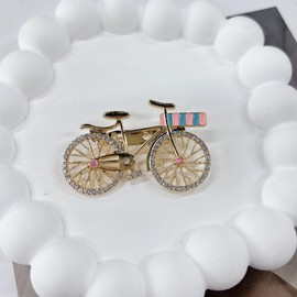 Sparkling Rhinestone Bicycle Brooch Pin for Women Girls Vintage Elegant CZ Bike Vehicle Lapel Pins Creative Stylish Biking Enamel Brooches Badge Clothes Hats Bags Decoration Fashion Jewelry Accessories (Pink Blue)