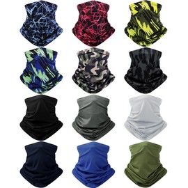 Cuffbow 12 Pack Neck Gaiters Face Mask Bandana Balaclava for Men Women Cooling Neck Gaiter summer UV Sun Protection Scarf(Classic)