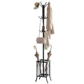 CHOEZON Coat Rack Freestanding, Coat Rack with Umbrella Holder, Entryway Hanger Stand with12 Hooks, Metal Hall Tree for Bags, Coats, Hats, Entryway, Hallway, Living Room, Bedroom, Office Black TYM01BB
