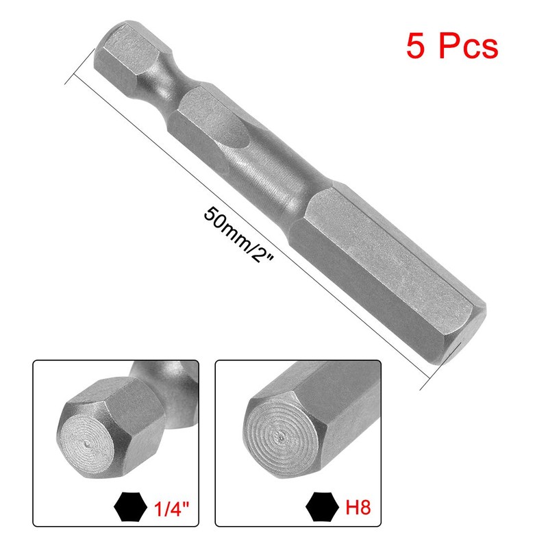 sourcing map 5 Pcs H8 Magnetic Hex Head Screwdriver Bits,
