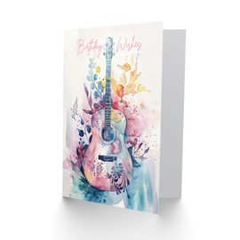 Artery8 Indie Music Acoustic Guitar Floral Watercolour For Her Woman Birthday Card