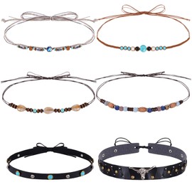 Haakong 6Pcs Cowboy Hat Bands Ethnic Western Hat Bands for Cowboy Hats Cowgirl Turquoise Hatbands Beaded Hat Bands for Women Men