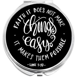 NewCharms Faith Makes Things Possible Compact with Mirrors - Perfect Pocket and Purse Size Folding Mirror for Applying Make Up Anywhere