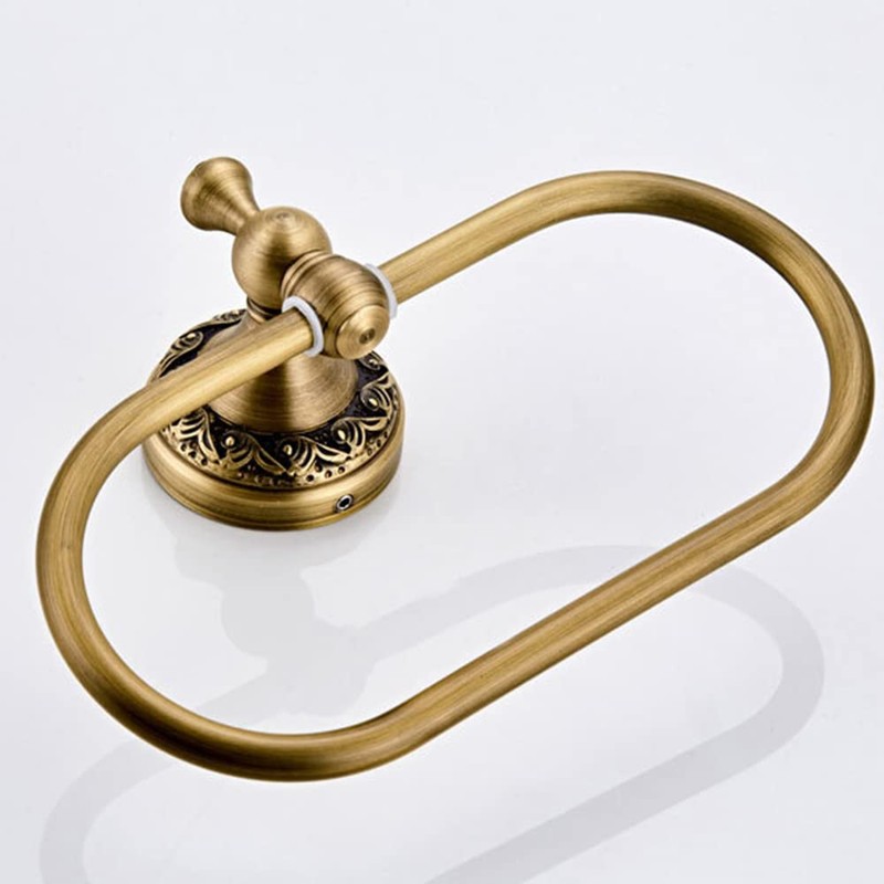 Hopbucan Oval Towel Ring Antique Brass Exquisite Pattern Carving Hanger